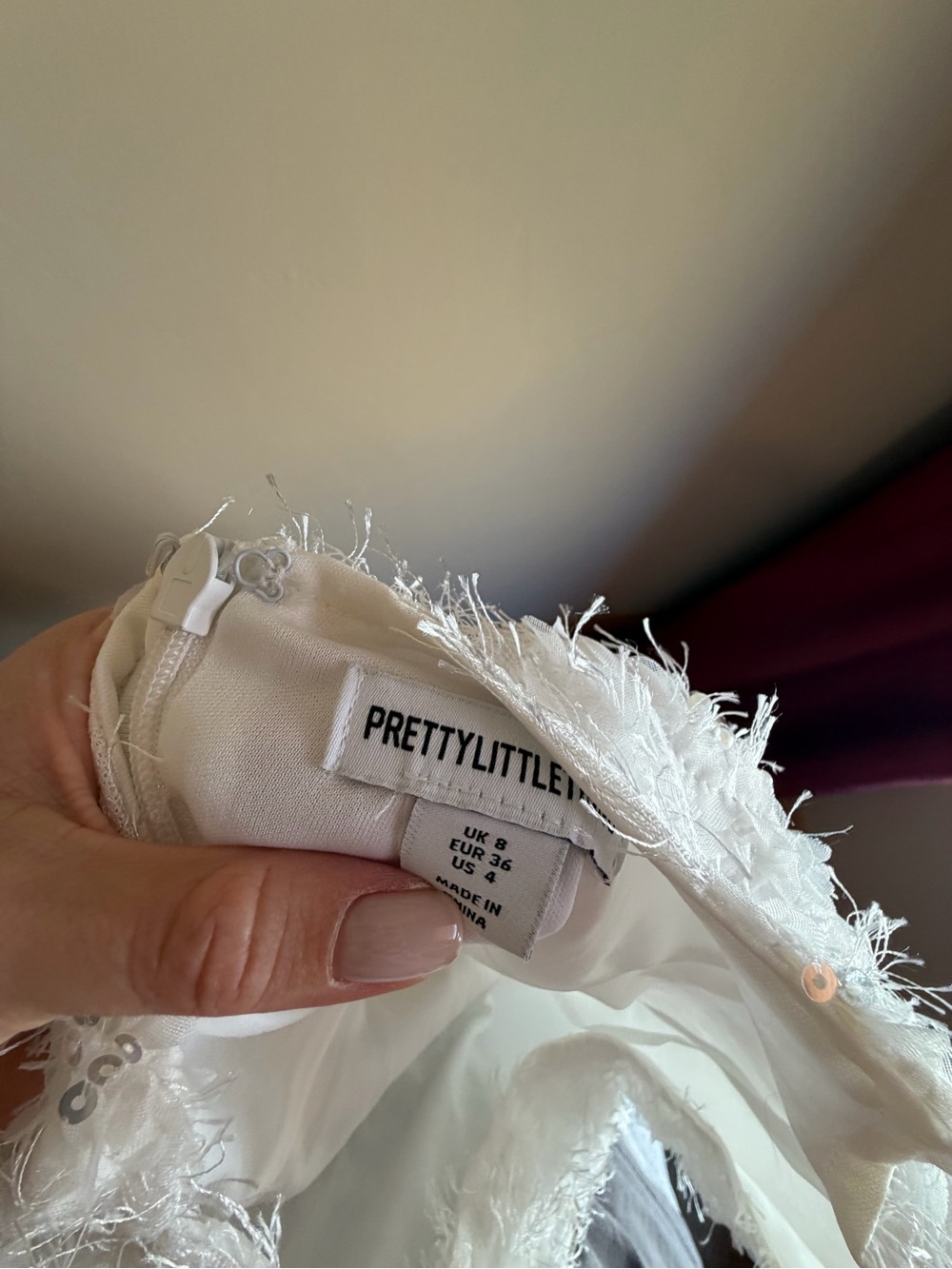 PrettyLittleThing White Fuzzy Beaded Mini Dress - Picture 4 of 6